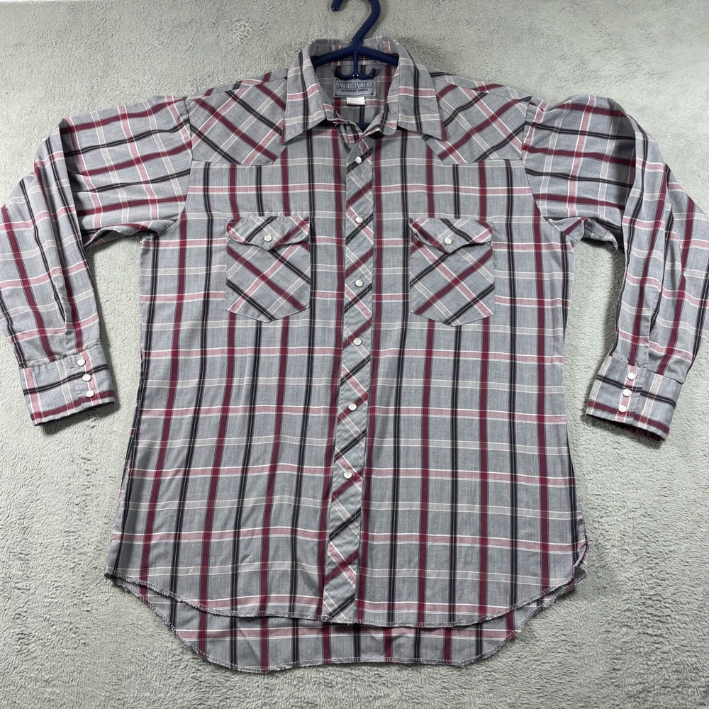 American Hero Pearl Snap Shirt Men Large Plaid Western Long Sleeve Pockets